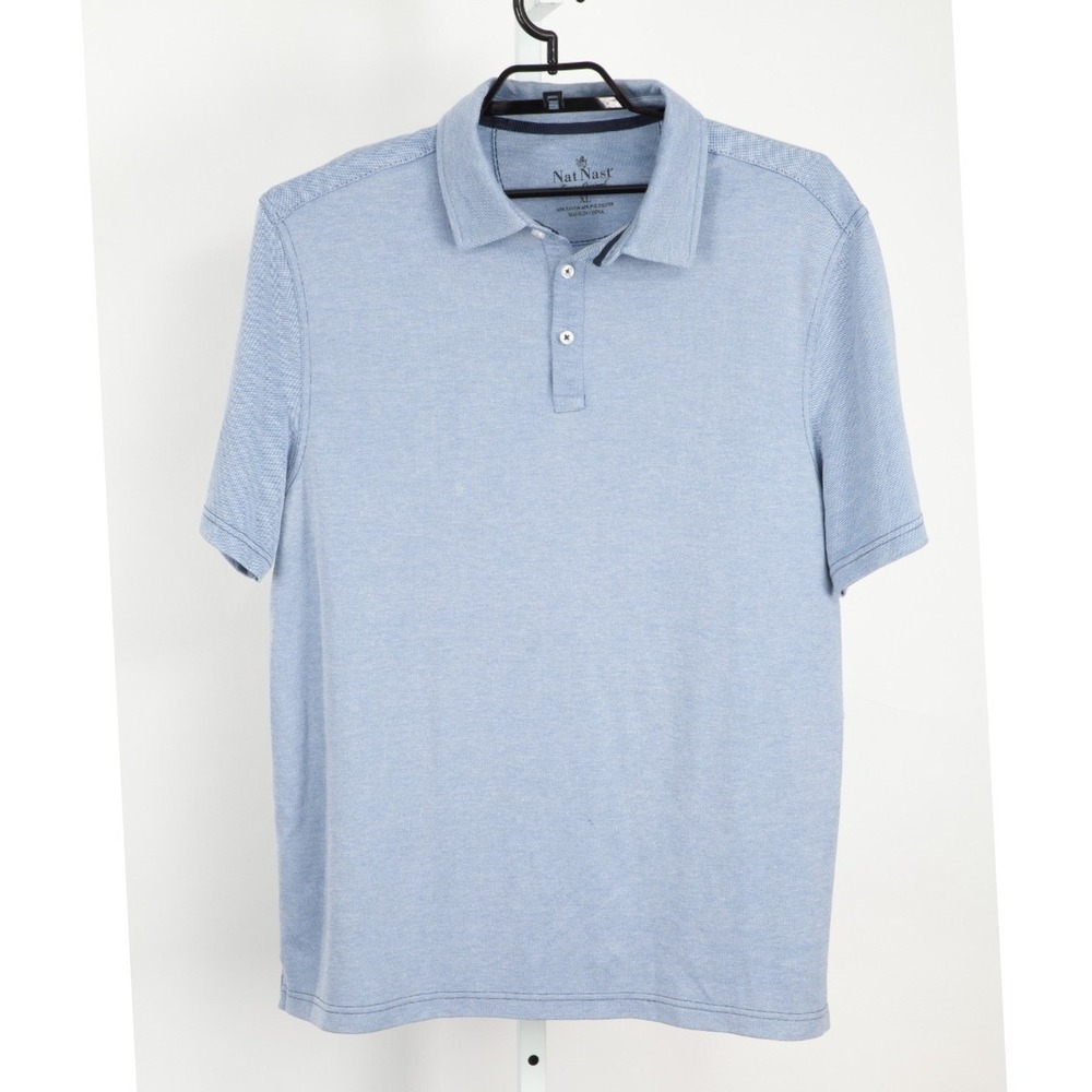 Nat Nast Polo Shirt Mens XL Blue Luxury Originals Rayon Blend Short Sleeve Knit